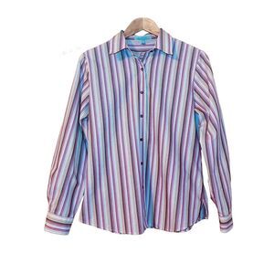 Foxcroft Women’s Button Down Wrinkle Free Striped Shirt size 8 pink white green